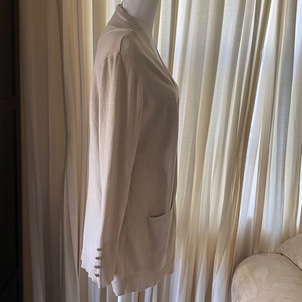 JM Collection Beige Open-Front Cardigan - Picture 3 of 13
